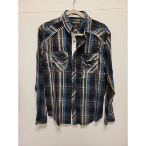 Helix Mens Button Up‎ Shirt Athletic Fit Plaid Long Sleeve Size M Medium